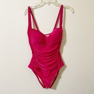 La Blanca Size 4 Pink Fushia Ruffle One Piece Swim Suit